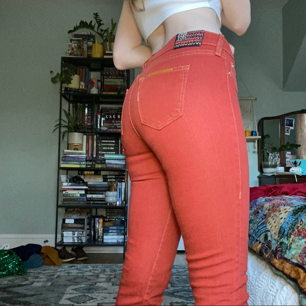Red skinny jeans